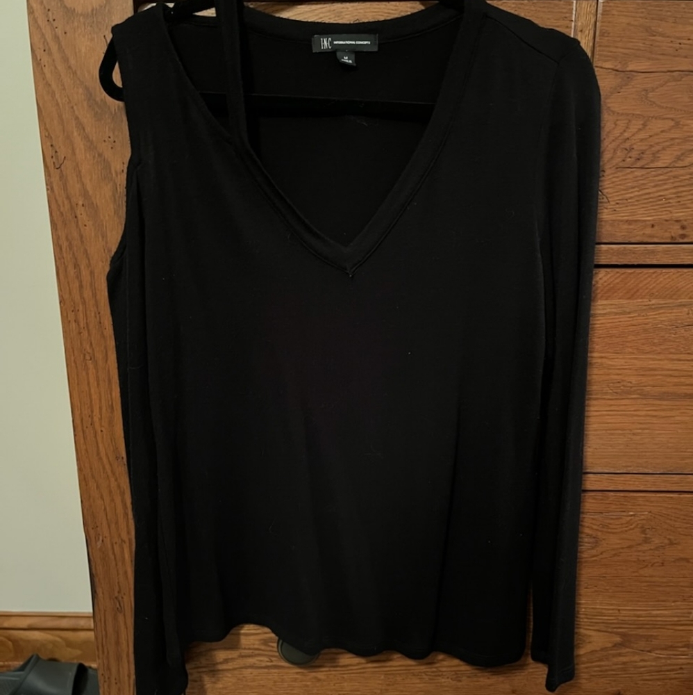 INC Black Cold Shoulder Long Sleeve Top (M)